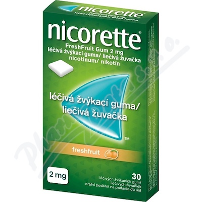 Nicorette FreshFruit Gum 2 mg Léčivá žvýkací guma—30 žvýkaček