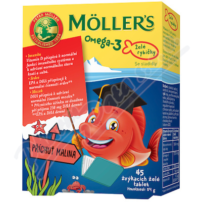 Mollers Omega 3 Želé rybičky malinová příchuť—45 ks