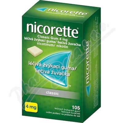Nicorette Clasic Gum 4 mg Léčivá žvýkací guma—105 žvýkaček