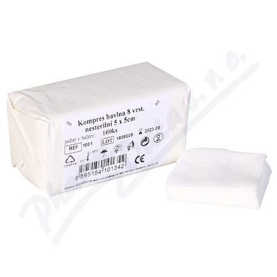 Kompresy z gázy—5x5cm, nesterilní, 100ks