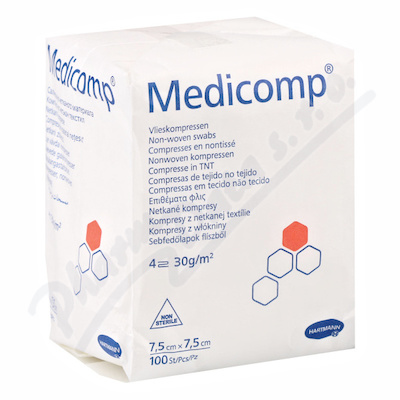 Kompresy Medicomp nesterilní, netkaný textil—7,5 x 7,5 cm, 4 vrstvy, 100 ks