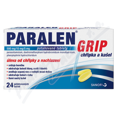 Paralen Grip Chřipka a kašel 500mg/15mg/5mg—24 tablet