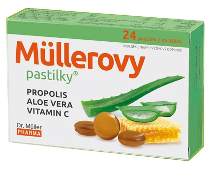 Müllerovy pastilky s propolisem a Aloe vera—24 ks