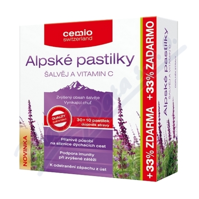 Cemio Alpské pastilky Šalvěj a vitamín C—30+ 10 pastilek