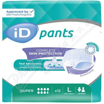 Absorpční kalhotky ID PANTS LARGE SUPER N9—navlékací a prodyšné, boky 100 - 145cm,savost 2 080ml, 12ks