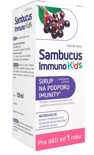 Sambucus Immuno kids sirup 120 ml (od 3 let)—AKCE Exp. 12/24 6 kusů k objednání / běžná cena 95,