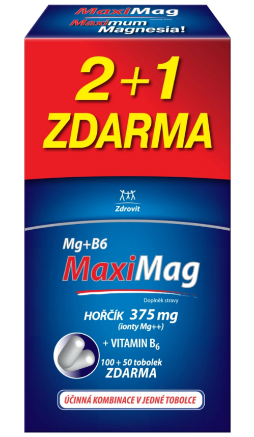 MaxiMag Hořčík 375mg + B6 —100+50 tobolek