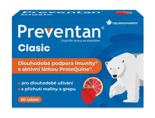 Preventan Clasic s příchutí maliny a grepu —30 tablet