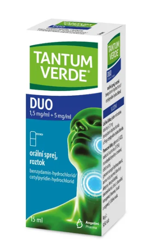 Tantum Verde DUO 1,5 mg/ml + 5 mg/ml—orální sprej, roztok 15 ml
