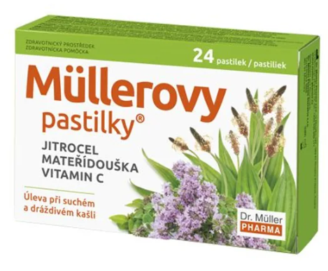 Müllerovy pastilky s jitrocelem a mateřídouškou—24 ks