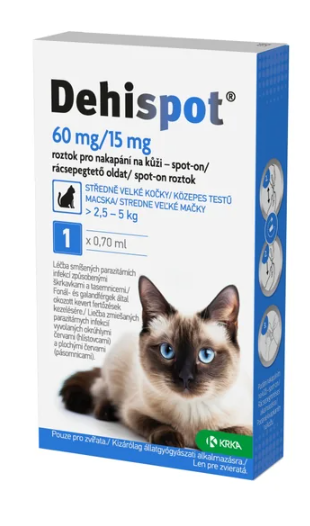 Dehispot spot-on pro střední kočky 60/15 mg—roztok pro nakapání na kůži 1 pipeta