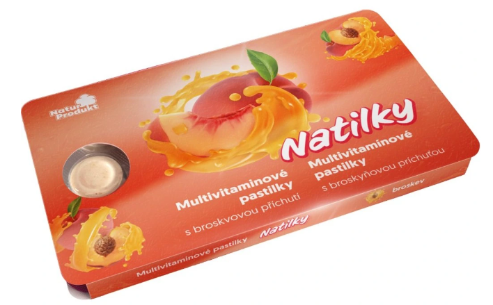 Naturprodukt Natilky —multivitaminové pastilky broskev 12 ks