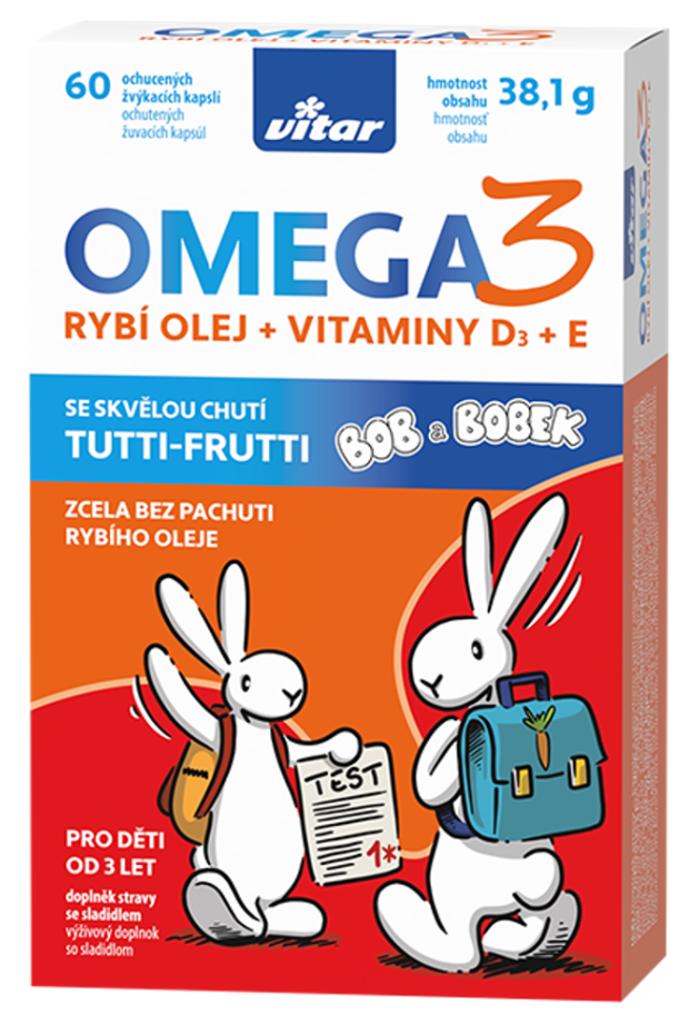 Vitar Kids Omega 3 + vitamín D + vitamín E—60 kapslí
