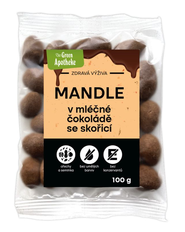 Green Apotheke Mandle v mléčné čokoládě se skořicí—100 g
