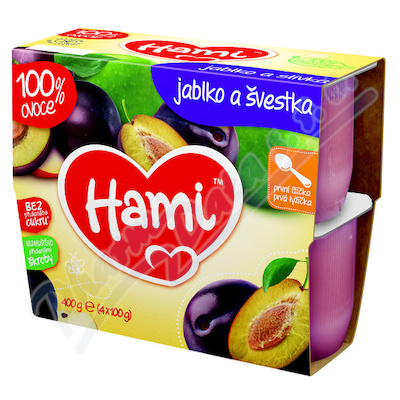 Hami 100% ovoce jablko a švestka—4x 100g od 4. měsíce