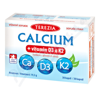 Terezia Calcium + vitamin D3 a K2—30 kapslí