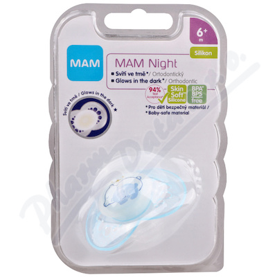 MAM Dudlík Night 6m+ silikon—1 ks