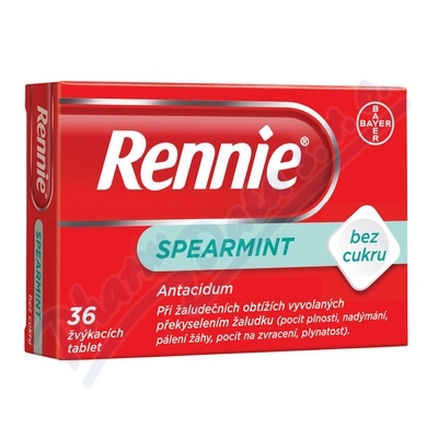 Rennie Spearmint Bez cukru—36 žvýkacích tablet