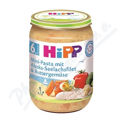 HIPP Baby Těstoviny s treskou v máslové zelenině—190 g
