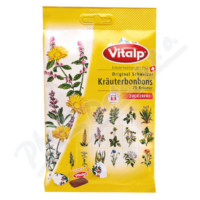 Topvet Švýcar.bonbóny Vitalp 20 bylin bez cukru—75 g