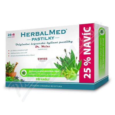 Dr.Weiss HerbalMed Jitrocel Mateřídouška Lípa — + vitamín C, 30 pastilek