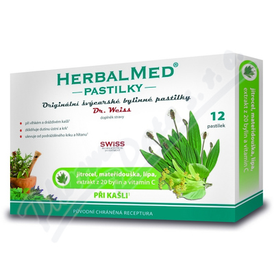 Dr.Weiss HerbalMed Jitrocel Mateřídouška Lípa — + vitamín C, 12 pastilek