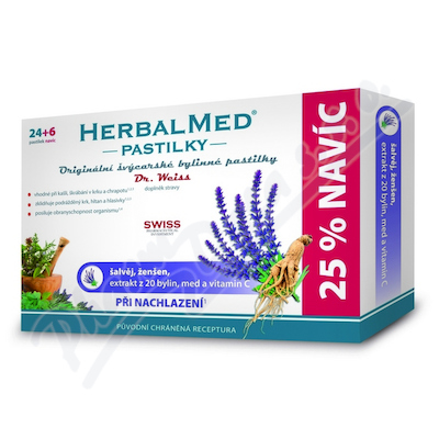 Dr.Weiss HerbalMed Jitrocel Mateřídouška Lípa— + vitamín C, 12 pastilek