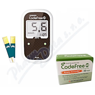 Glukometr SD-Codefree PLUS + 50 proužků navíc—přístroj + 50 proužků