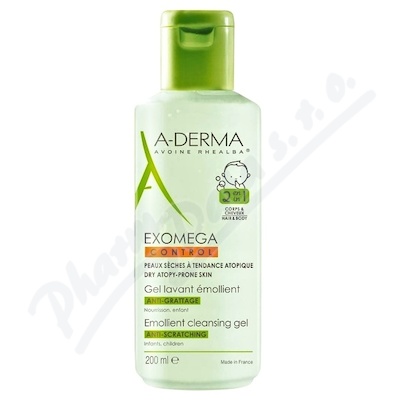 A-derma Exomega Control Zvláčňující mycí gel—Pro suchou kůži se sklonem k atopii 2v1, 200 ml