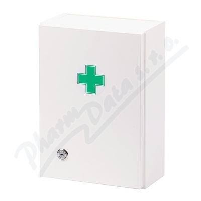 Lékárnička - dřevěná, bílá nástěnná, prázdná—330x230x120mm