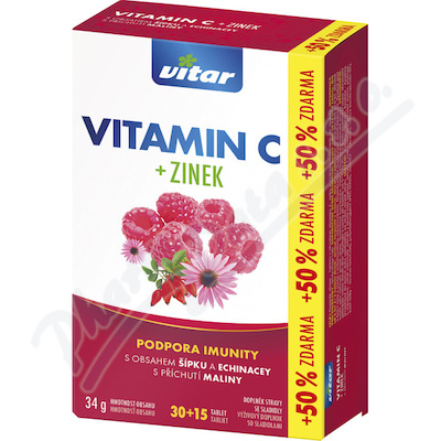 Vitar Vitamín C 300mg+zinek+echinacea+šípek—30+15 tablet