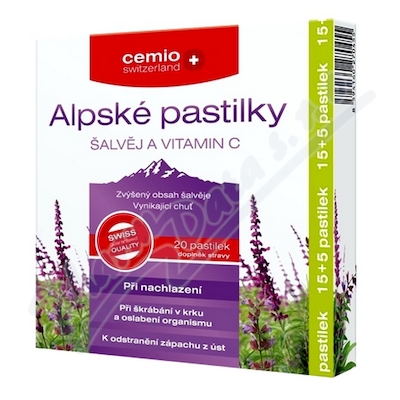 Cemio Alpské pastilky Šalvěj a Vitamín C—15+5 pastilek