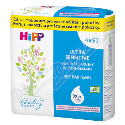 HIPP BabySanft Čistící vlhčené ubrousky—Bez parfému 4x52 ks