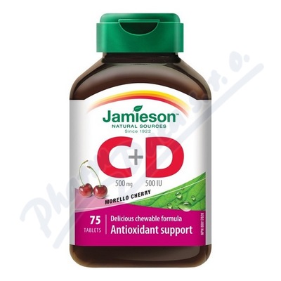 Jamieson Vitamíny C a D3 třešeň—75 cucacích tablet