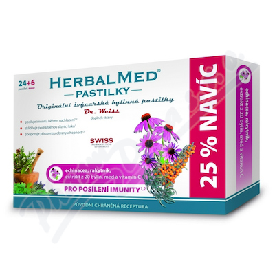 HerbalMed pastilky Dr. Weiss—Echinacea + rakytník + vitamin C, 30 pastilek