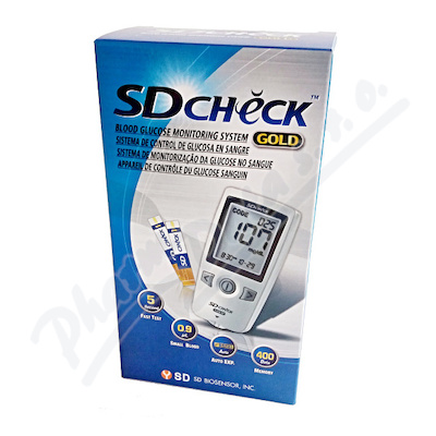 Glukometr SD-Check GOLD Set—sada - přístroj, návod, 10ks proužků, autolanceta, 10 ks jehel