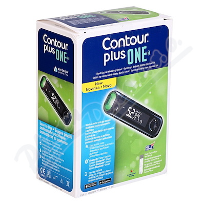 Glukometr Contour PLUS ONE—sada - přístroj s pouzdrem, návod, 5 ks proužků, 5 ks lancet