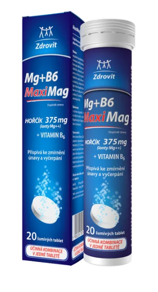 MaxiMag Hořčík 375mg+B6 20 šumivých tablet