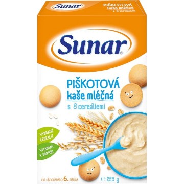 Sunar Piškotová kaše mléčná s 8 cereáliemi—225g