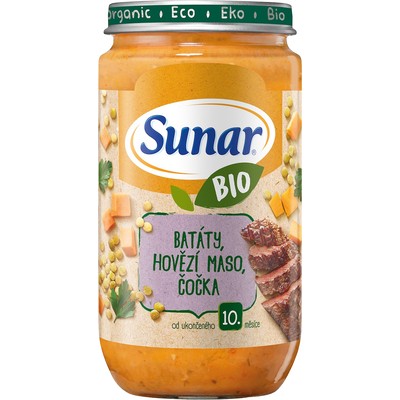 Sunar BIO příkrm Batáty, hovězí maso a čočka—235g