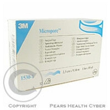 3M Micropore Papírová náplast bílá —2,5cm x 9,15m, 12 ks